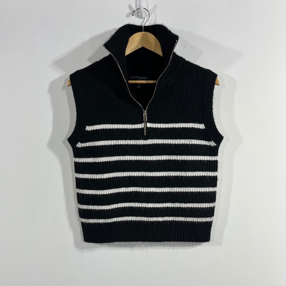 Cynthia Rowley Fisherman Nautical Striped 1/4 Zip Sweater Vest Womens XS Granola